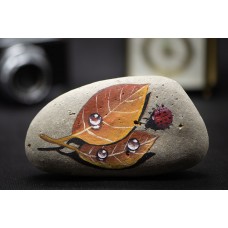 Hand-Painted Cobblestone Painting Stone Creative Stone - Maple Leaves and Beetle